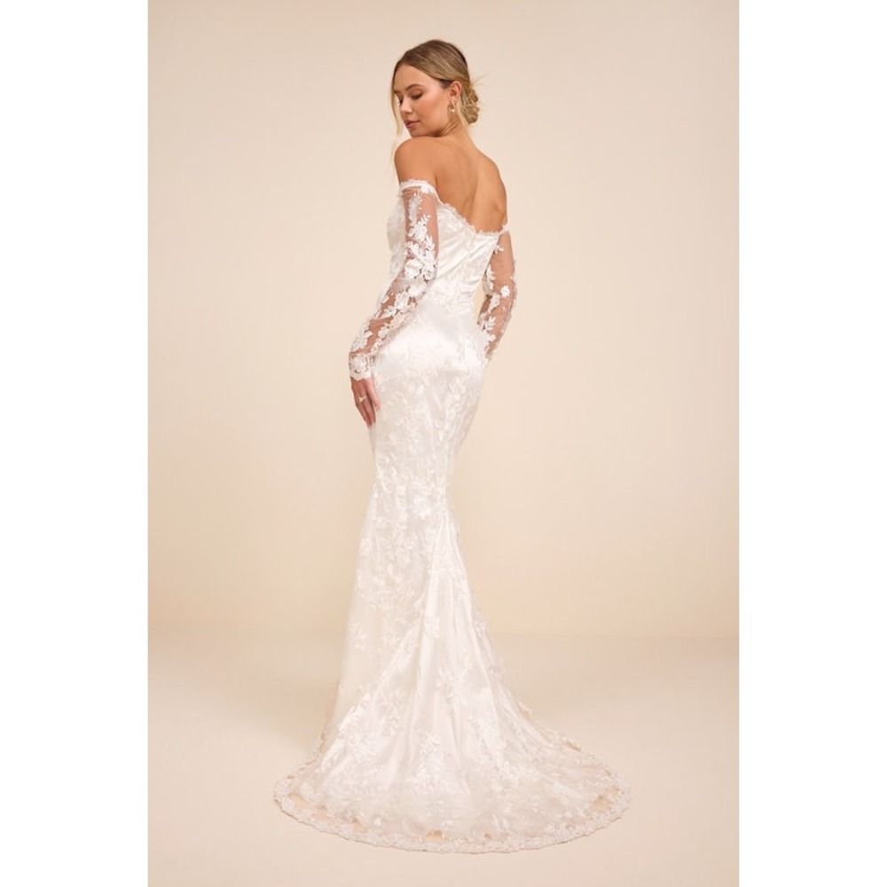 Lulus Lucina White Embroidered Bustier Long Sleeve Maxi Dress Medium - Picture 11 of 11